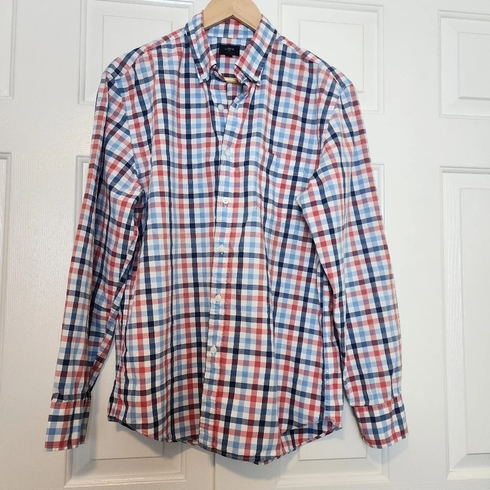 J.CREW Button Down Collar Long Sleeve 100% Cotton Men's Shirt Size L